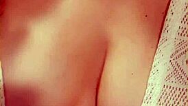 Milf wife reveals big tits under sheer jacket at home