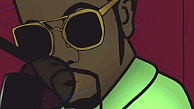 Ebony pornstar sucks black cock in interracial lesbian scene