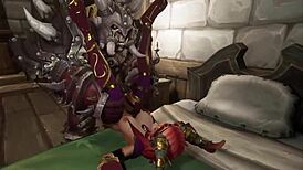 Redhead Smashed Hard by Orc Warlord in Warcraft Parody Garage Scene
