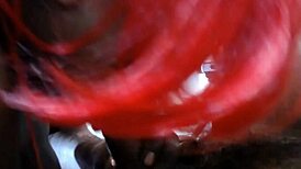 big girl with heavy makeup slurps on cock sloppily