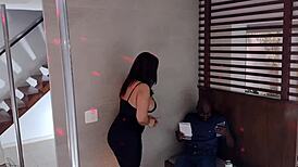 In the club inês ventura, the tattooed black guy with a big dick fucked the grêmio cheerleader's pussy hard.