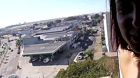 Naked Girl In Hotel Window Teasing Airport Viewers With Big Tits