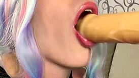 Tied cutie intensely sucks cock on dildo fuck machine