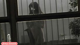 rehearsals pt1: jeny smith struts in a transparent suit with high heels, teasing the crowd