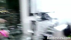 at the college party, chicks with awesome tits get dildoed and humped hard