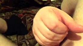 Chubby Wife's Hairy Pussy Gets POV Handjob, Leading to Intense Cumshot with High-Quality Audio