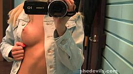 blonde teen amateur films herself in change room