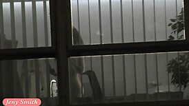 rehearsals pt1: jeny smith struts in a transparent suit with high heels, teasing the crowd