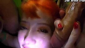 German Slut Takes Bukkake Facial Like a Champ