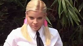 Young Kimmy says, 'Watch me tease and finger my pussy solo outdoors'