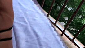 Super hot model in black lingerie takes rough balcony anal