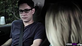 i gave aubrey sinclair a sloppy blowjob on the driver's thick cock outdoors.