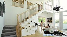 adorable lezzie feels intense pleasure squirting on strapon