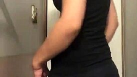 Petite teen with a tender ass teases in tight spandex, showing off her sexy curves.