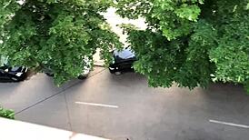 Super hot model in black lingerie takes rough balcony anal