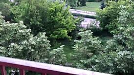 Super hot model in black lingerie takes rough balcony anal