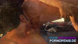 Lauren, the blonde reporter, asks, 'Want to facial me outdoors?'