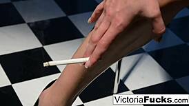 victoria shows long legs and ass while masturbating!