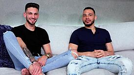 hunky black amateur dominates tattooed muscle jock in raw interracial casting