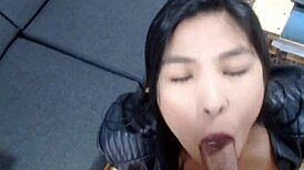 Latina Venus sucks cock deepthroat homemade
