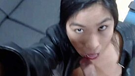 Latina Venus sucks cock deepthroat homemade