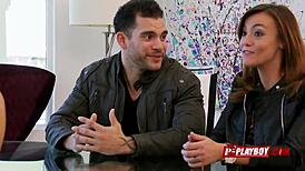 Horny brunette chick bends over for swinger group doggystyle action!