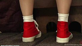 petite blonde cheerleader gangbanged hard, bound in submission for double anal gaping 😈💦