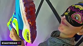 amateurs crush food on feet with sneakers in dirty european fetish play