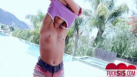 Excited woman shows off for maid's husband to fuck