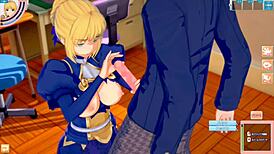 Watch Fate's Altria Pendragon get her big tits rubbed in this 3DCG hentai?