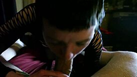 Short haired brunette works this cock with skill