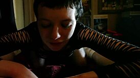 Short haired brunette works this cock with skill