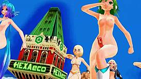 I watch futanari girl dance with support group in anime