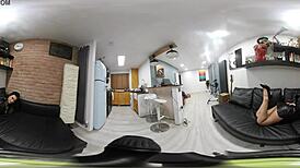 Lauren poses in black leather skirt and heels