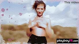 Bruneta superbă Taya Vais se dezbracă să arate sânii perfecți în soarele deșertului