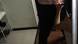 Brunette blowjob and doggystyle fucking at the mirror - cum inside 😈💦