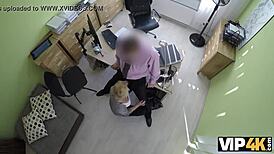 blondie chats up credit agent for cash sex deal