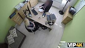 blondie chats up credit agent for cash sex deal