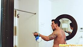 Bathroom Stud Gets Barebacked And Jizzed By Boyfriend Under Shower