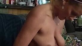 brunette wife toys herself with cum