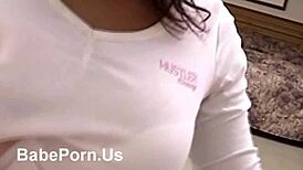 Intense blowjob on huge Latina tits