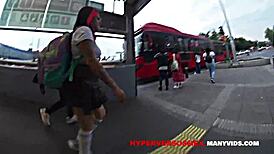 Latina flashing tits upskirt on metrobus