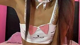 Linda colegial de traje de coelhinha guia seu prazer JOI em português