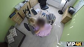 blondie chats up credit agent for cash sex deal