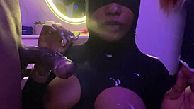 this ebony girl gives great blowjob action