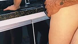 fucking blonde milf on the sink and cumming inside 😍