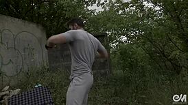 damn, that naked boxer got a hard cock and gay precum dripping during his sweaty workout!