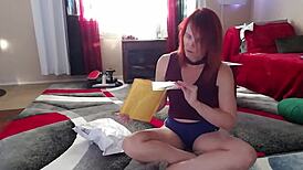 Aurora Willows unboxes items while clothed with small tits and feet