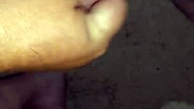 Horny mature guy playing with his cock in homemade video