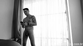 Gay couple with big cocks debuts in porn, exploring monster cocks in their first scene together.